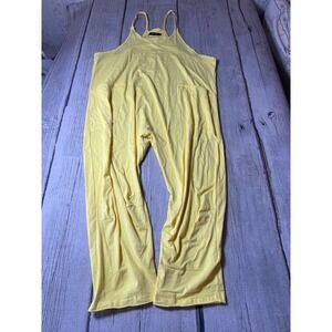 Automet Loose Harem Jumpsuit Women XL Yellow Wide Leg Spaghetti Strap Pockets